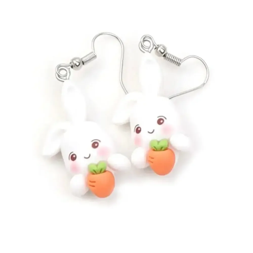 Kawaii Polymer Bunny Rabbit and Carrot Dangle Earring Pair